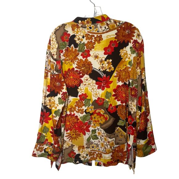 Chico’s Design Silk Blouse Size 3 (XL)Vintage Floral Embellished Shirt Boho - Picture 2 of 11